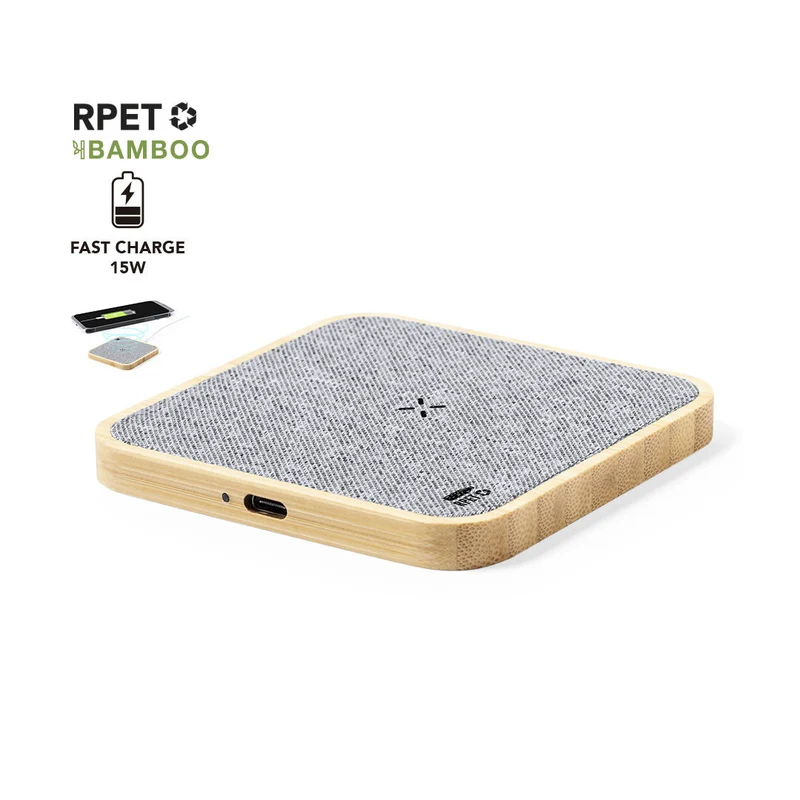 Chargeur sans fil 15w en bambou et polyester rpet NEUBAK