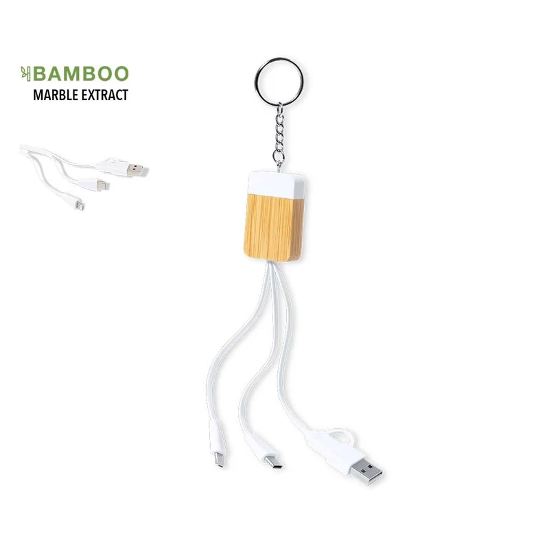 Câble de chargement porte clé en bambou et extrait de marbre BRESTIN