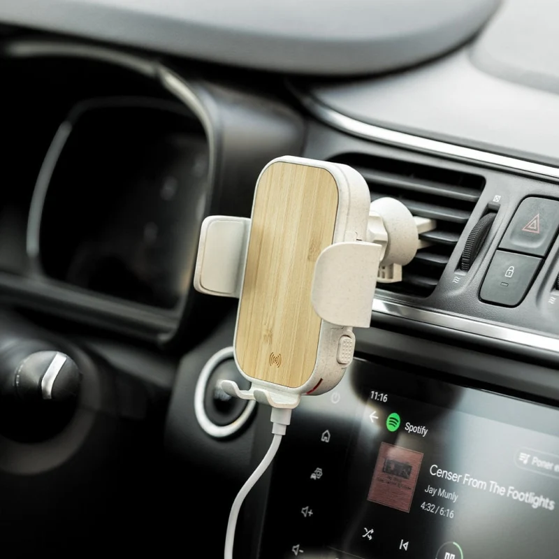 Support de chargeur de voiture sans fil en bambou YABEN