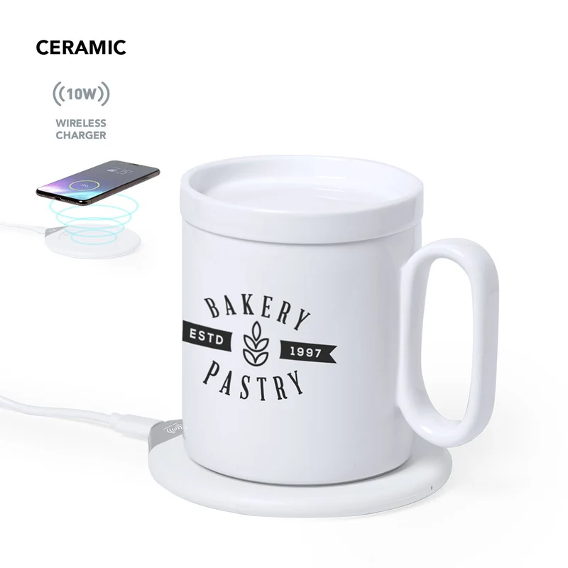 Chauffe tasses avec chargeur sans fil intégré, avec une tasse 350ml en céramique KALAN