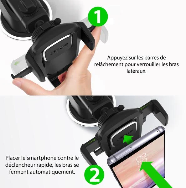 Support de téléphone universel noir tableau de bord et pare-brise