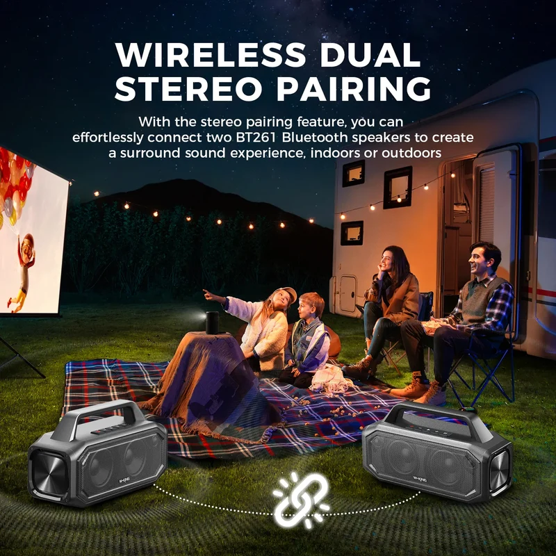 W-KING BT261-2 60W RMS Outdoor Bluetooth Party Speaker with Deep Bass (80W Peak)