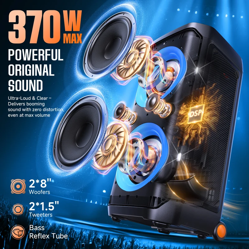 W-KING T12 270W RMS Powerful Bluetooth Party Speaker with Subwoofer Bass (370W Peak)