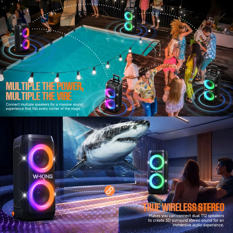 W-KING T12 270W RMS Powerful Bluetooth Party Speaker with Subwoofer Bass (370W Peak)