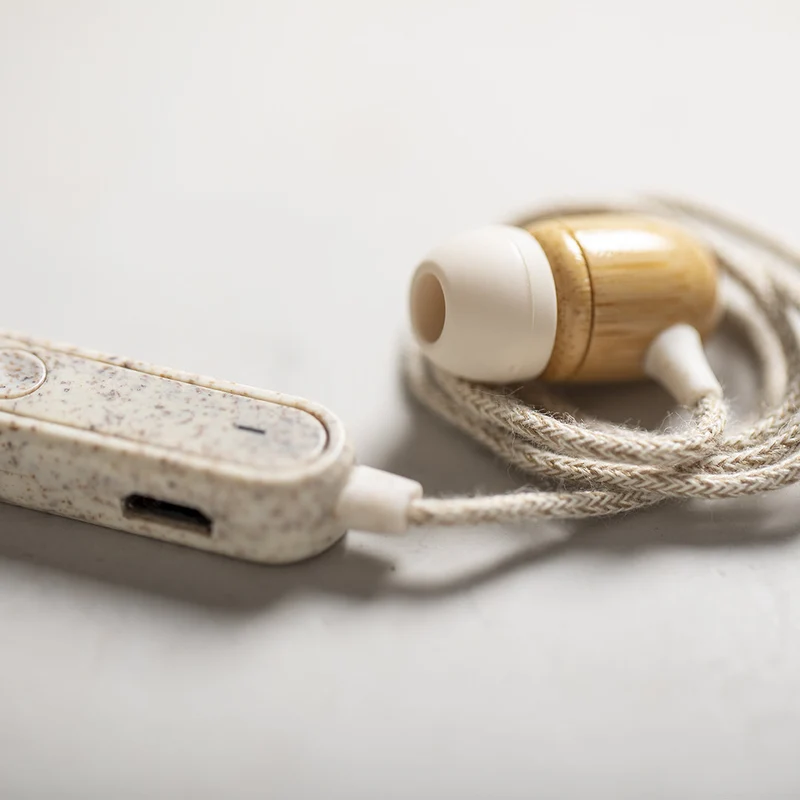 Écouteurs bluetooth 5.0 en paille de blé, abs, bambou et chanvre LATTIMER