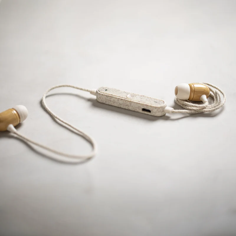 Écouteurs bluetooth 5.0 en paille de blé, abs, bambou et chanvre LATTIMER