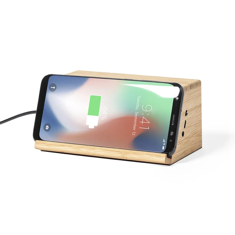 Enceinte avec chargeur puissance sonore 3w x2, batterie 1200 mAh en bambou ZAPHIR