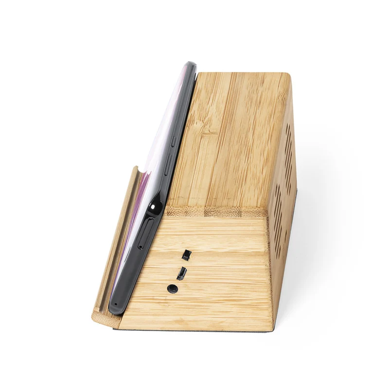 Enceinte avec chargeur puissance sonore 3w x2, batterie 1200 mAh en bambou ZAPHIR