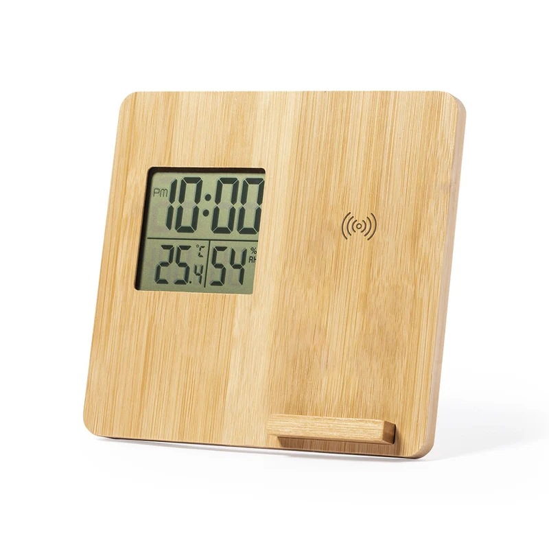 Station météo avec chargeur de charge sans fil 10w intégré en bambou FIORY