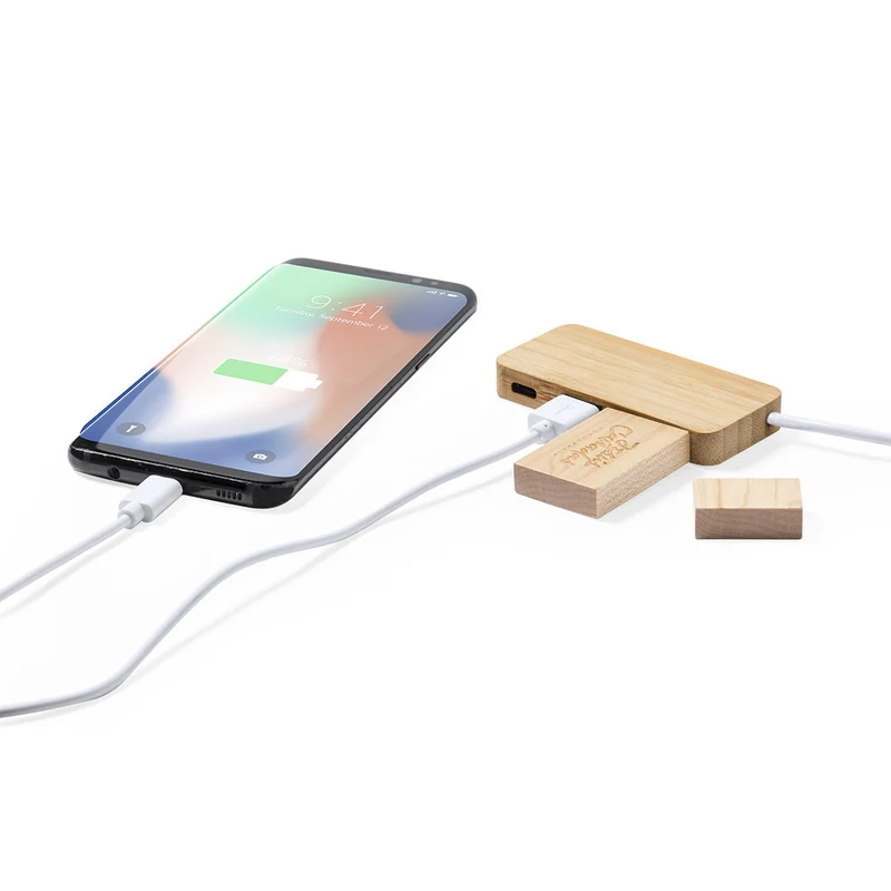 Port usb 2.0 avec 3 ports (usb et usb-c) en bambou NORMAN