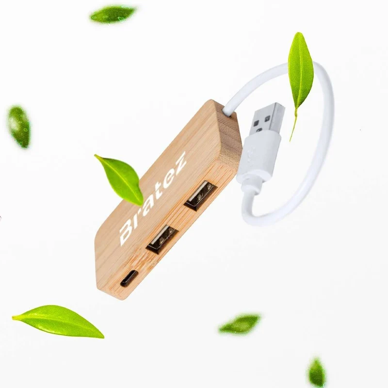 Port usb 2.0 avec 3 ports (usb et usb-c) en bambou NORMAN