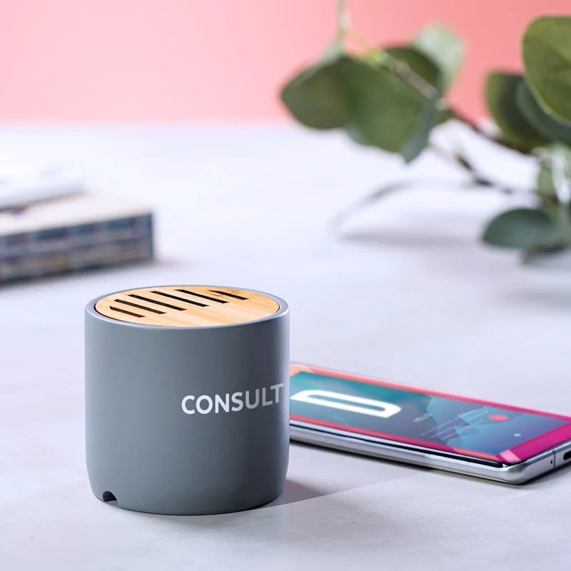 Enceintes bluetooth, 3w, batterie 300 mAh en ciment calcaire et bambou PILER