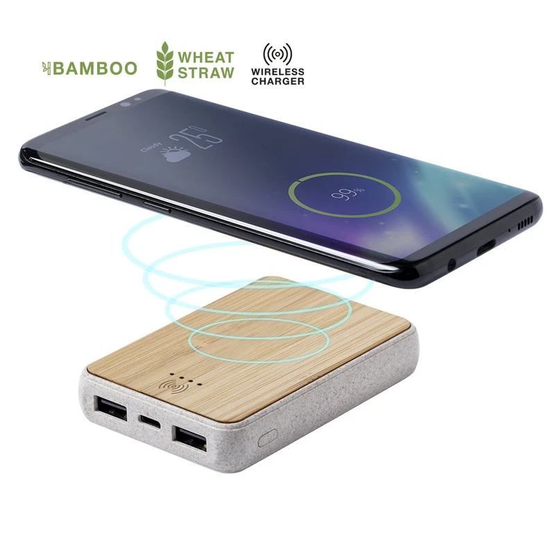 Batterie externe sans fil 5w, 5000 mAh en paille de blé, abs et bambou GORIX