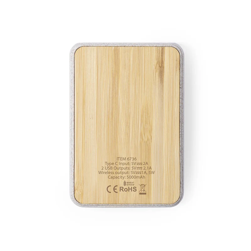 Batterie externe sans fil 5w, 5000 mAh en paille de blé, abs et bambou GORIX