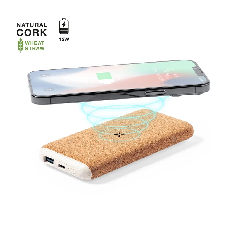 Batterie externe en liège, paille de blé et abs 15w, 8 000 mAh LIMERICK