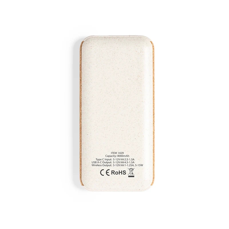 Batterie externe en liège, paille de blé et abs 15w, 8 000 mAh LIMERICK