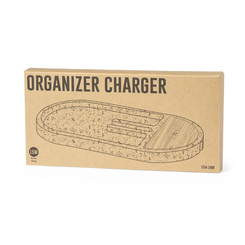 Chargeur organisateur sans fil 15w en liège et bambou BENY