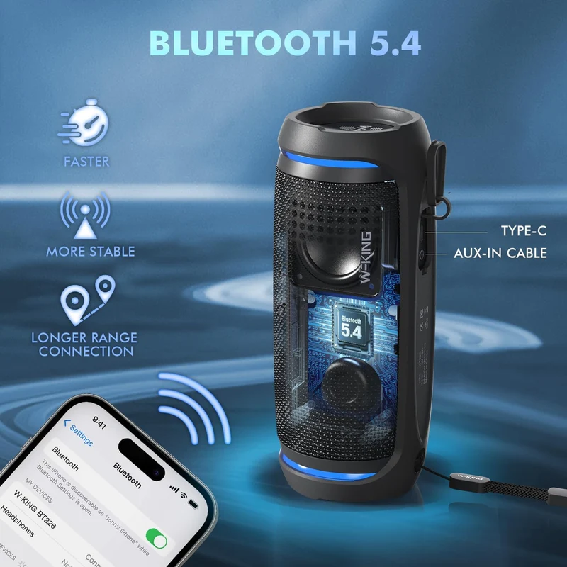 W-KING BT226 30W RMS Portable Wireless Bluetooth Speaker (36W Peak)