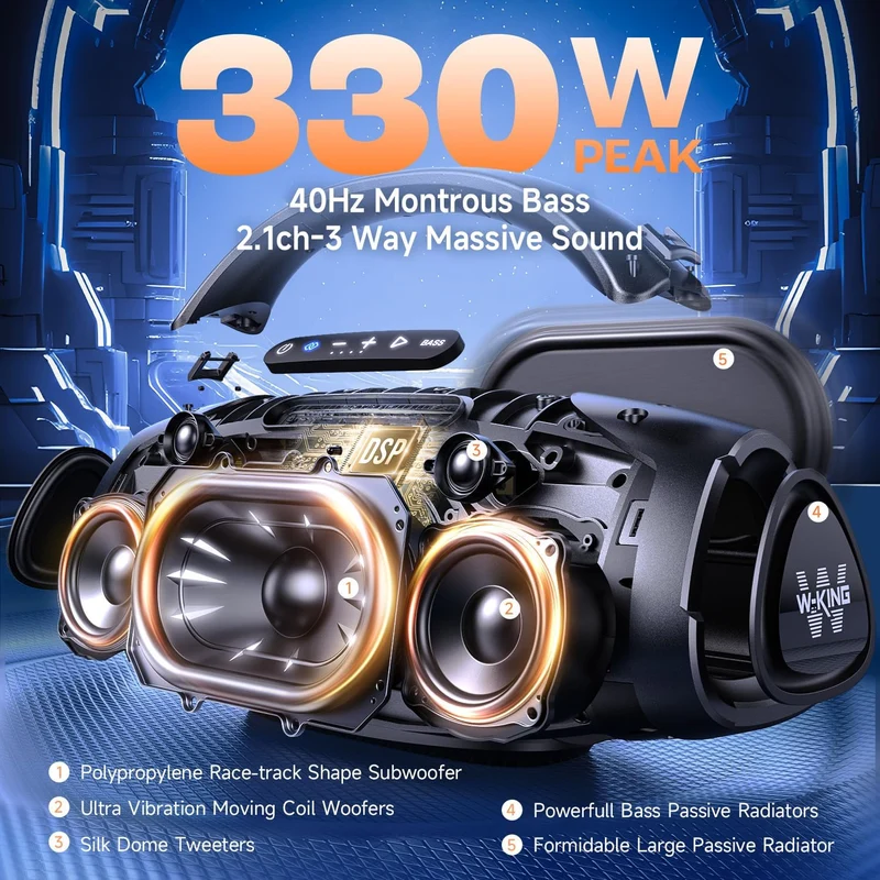 W-KING X20 200W RMS Outdoor Bluetooth Party Speaker with Deep Bass (330W Peak)
