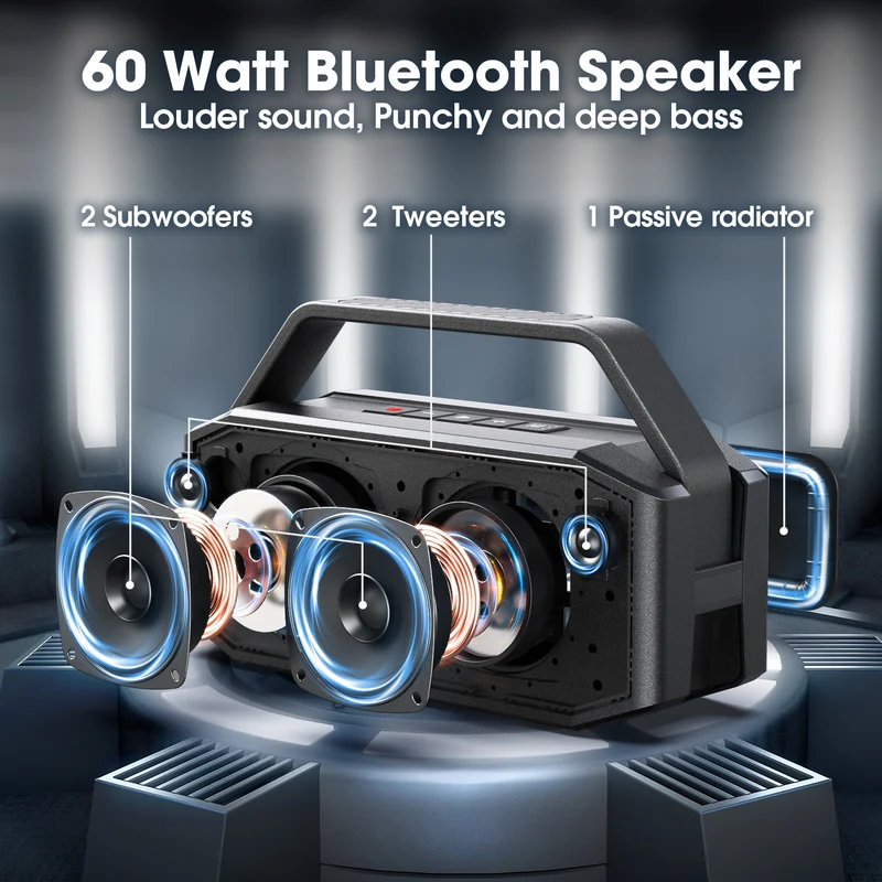 W-KING D9 60W RMS Portable Bluetooth Speaker with Deep Bass