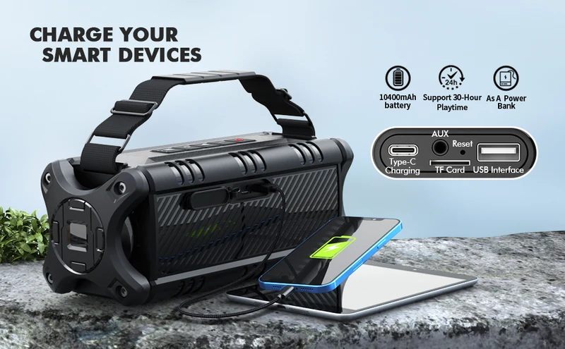 W-KING D8 50W RMS Outdoor Bluetooth Speaker with Deep Bass (90W Peak)