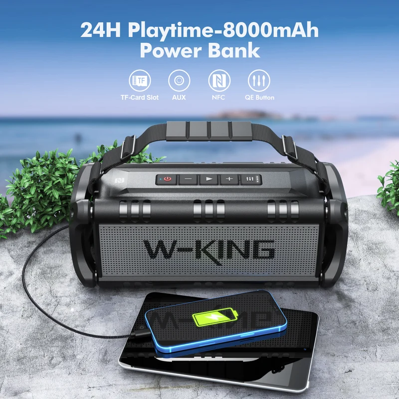 W-KING D8 50W RMS Outdoor Bluetooth Speaker with Deep Bass (90W Peak)