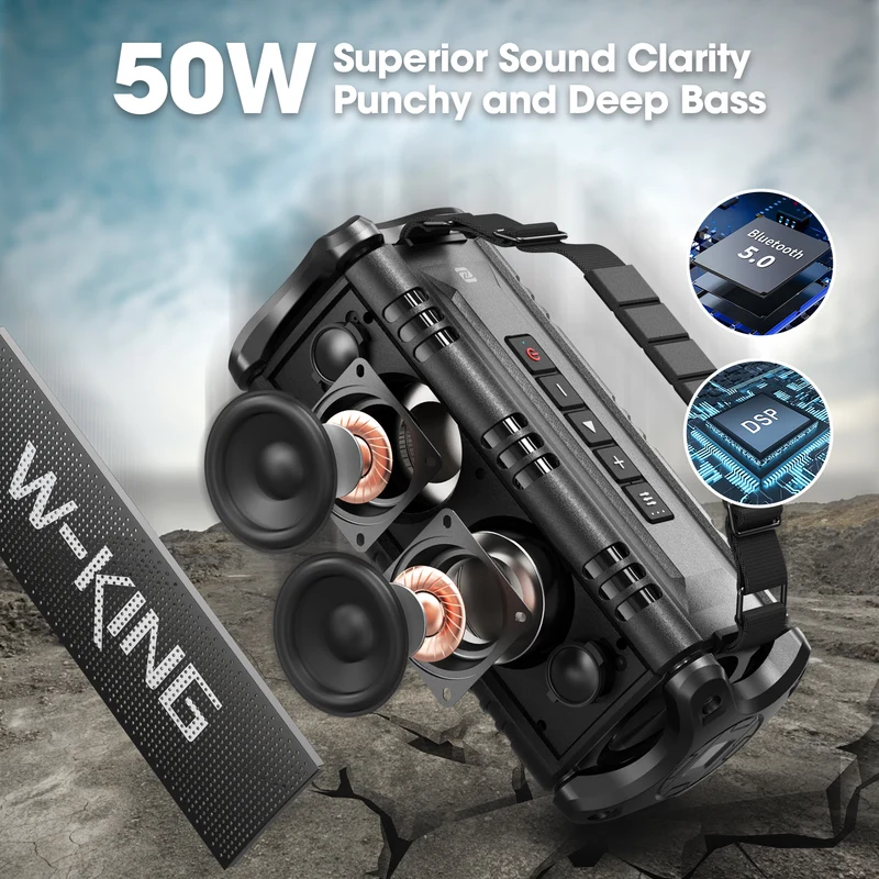 W-KING D8 50W RMS Outdoor Bluetooth Speaker with Deep Bass (90W Peak)