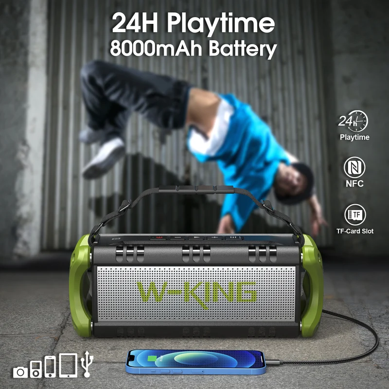 W-KING D8 50W RMS Outdoor Bluetooth Speaker with Deep Bass (90W Peak)