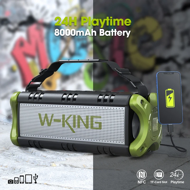 W-KING D8 50W RMS Outdoor Bluetooth Speaker with Deep Bass (90W Peak)