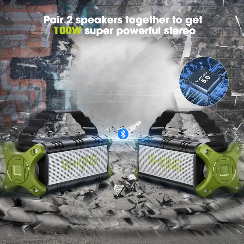 W-KING D8 50W RMS Outdoor Bluetooth Speaker with Deep Bass (90W Peak)