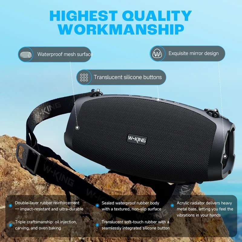 W-KING X10 70W RMS Portable Outdoor Bluetooth Speaker with Powerful Bass (120W Peak)