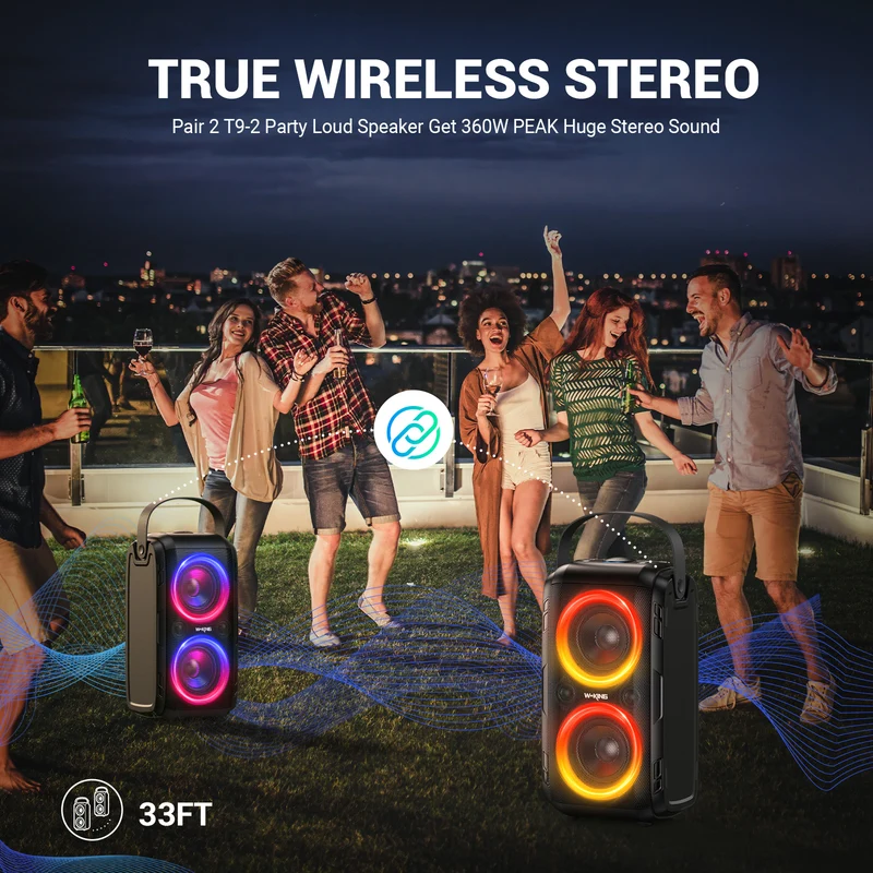 W-KING T9-2 80W RMS Powerful Bluetooth Party Speaker (180W Peak)