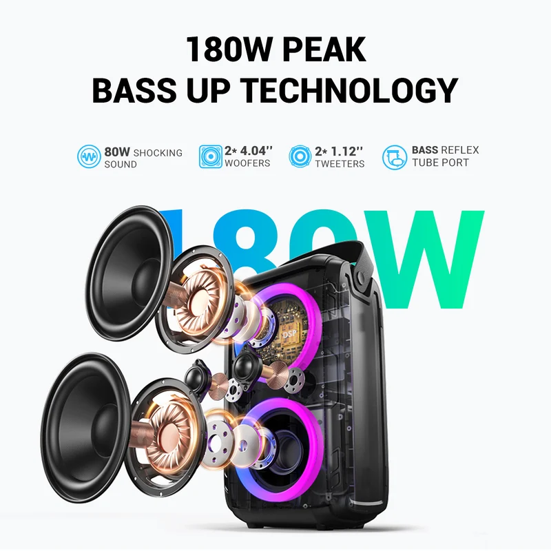 W-KING T9-2 80W RMS Powerful Bluetooth Party Speaker (180W Peak)