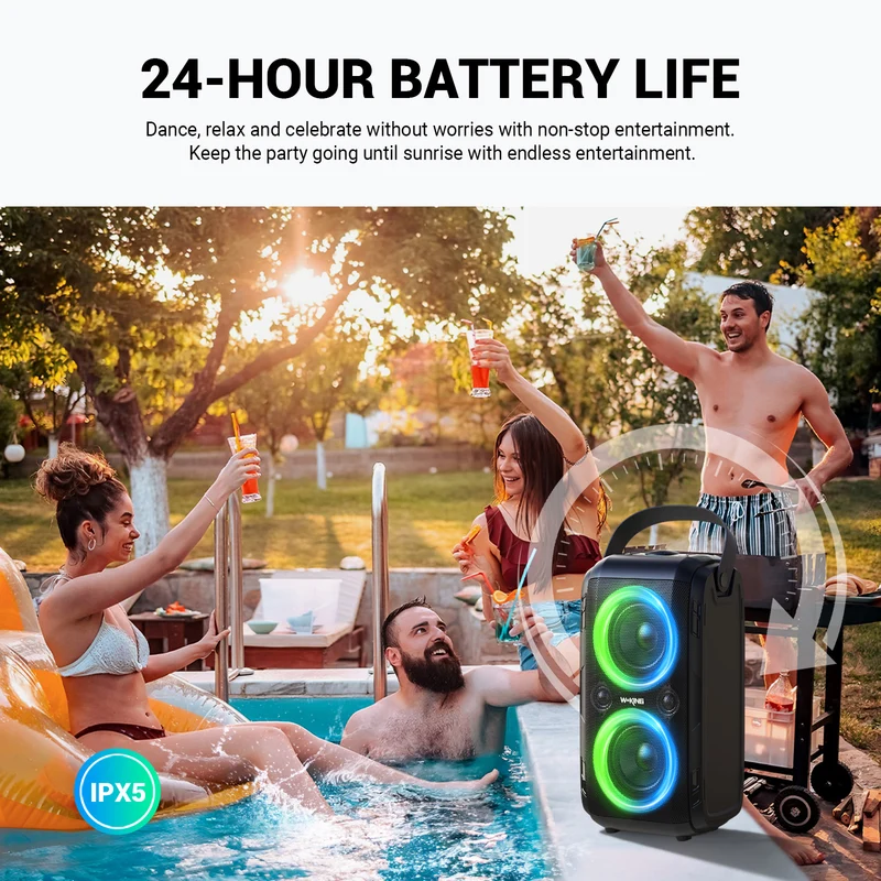 W-KING T9-2 80W RMS Powerful Bluetooth Party Speaker (180W Peak)