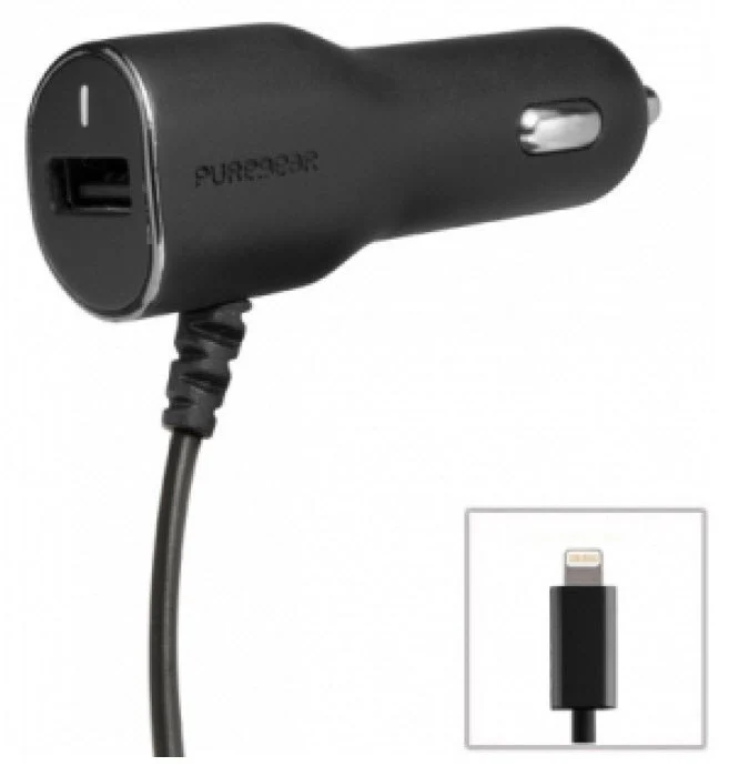 Puregear Chargeur d'auto 3.4A avec connecteur lightning + extra USB (Liquidation)