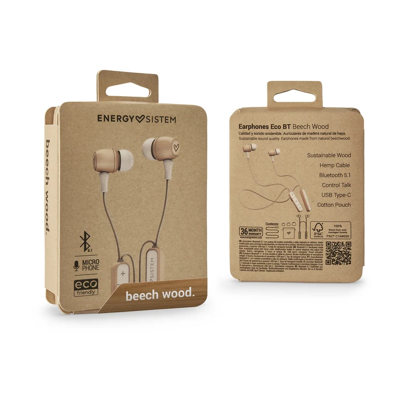 Earphones Eco Bluetooth Beech Wood