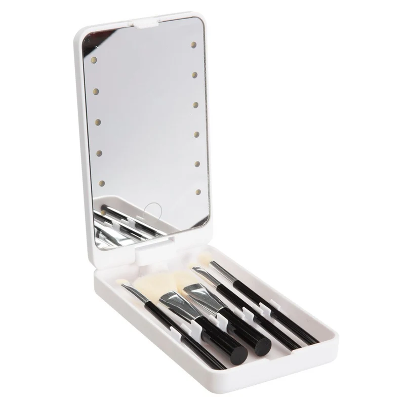 SET DE 5 PINCEAUX MAQUILLAGE + MIROIR LED
