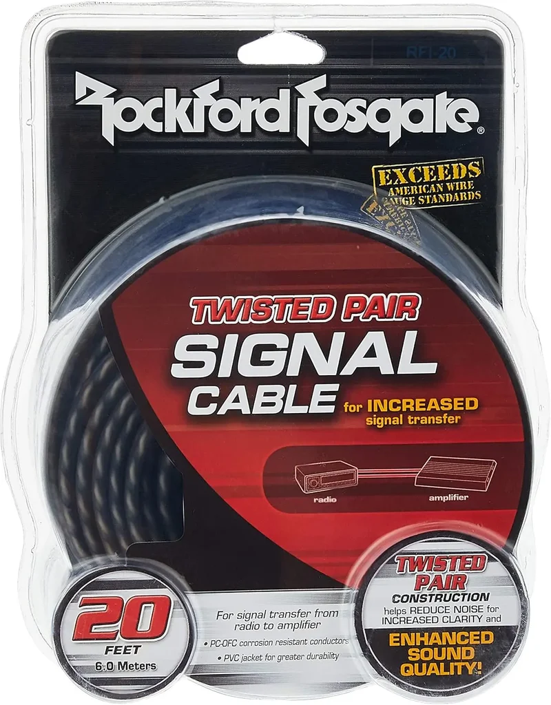 ROCKFORD RFI-20 – Câble RCA torsadé – 2 x 6 mètres – Audio stéréo blindé