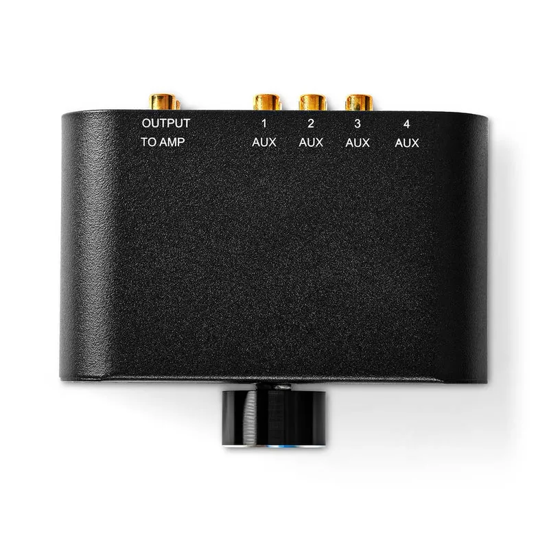 Analoge Audio-Switch 4-Poorts poort(en) - Ingangen audio / video / data: 1x 3.5 mm Audio Input / 3x (2x RCA Female) - Uitgangen audio / video / data: 1x (2x RCA Female)
