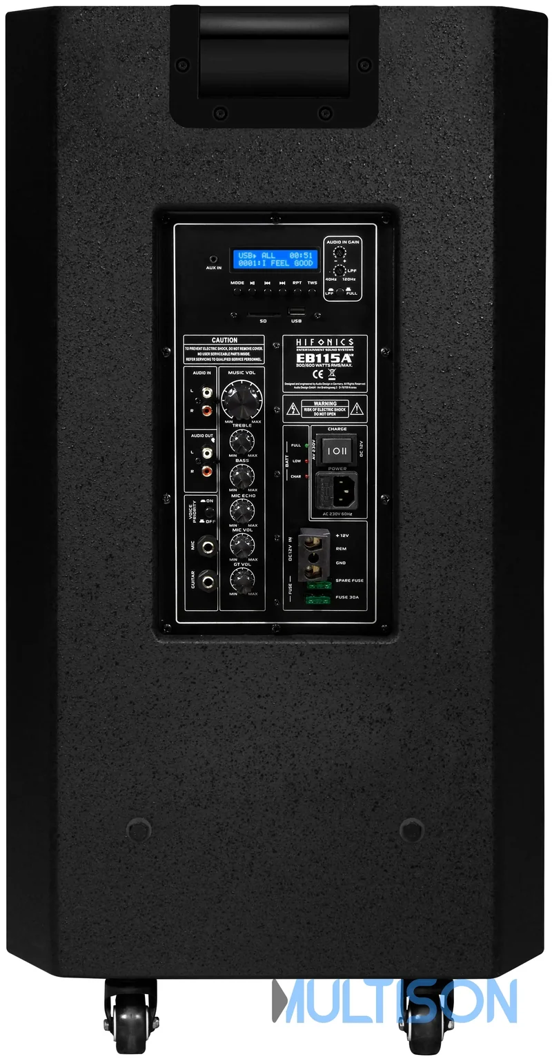 HIFONICS EB115A V2 - Système Audio Actif Portable 38 Cm 600 Watts