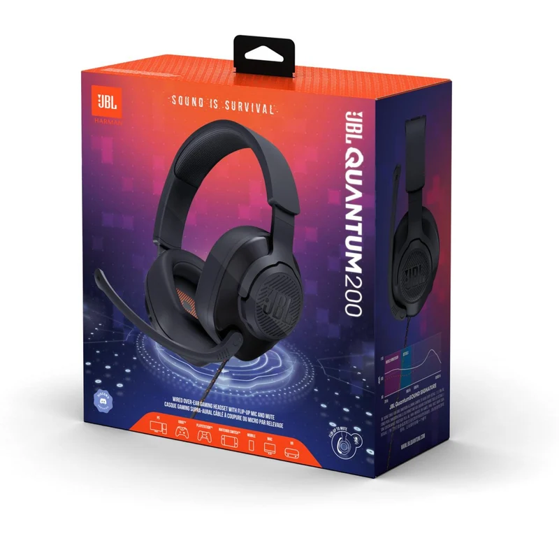 Casque gaming professionnel PC filaire USB, JBL Quantum 200 - Noir