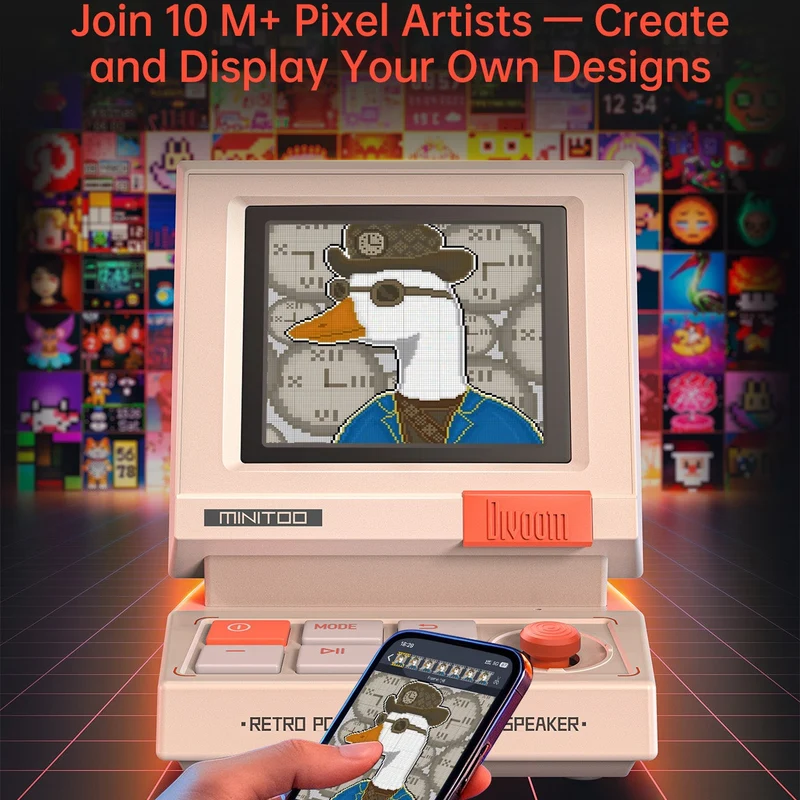 Divoom MiniToo Retro Pixel Bluetooth Speaker with DIY LED Display
