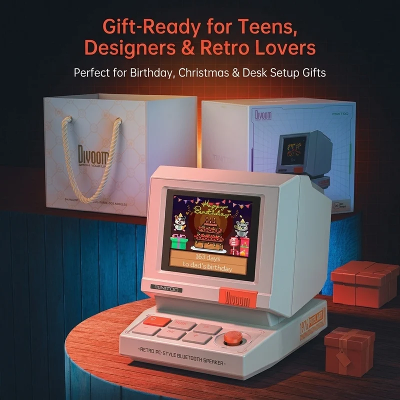 Divoom MiniToo Retro Pixel Bluetooth Speaker with DIY LED Display