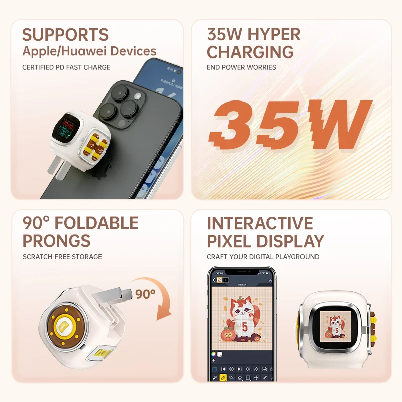 Divoom Dipow 35W GaN Fast Charger with Pixel Display