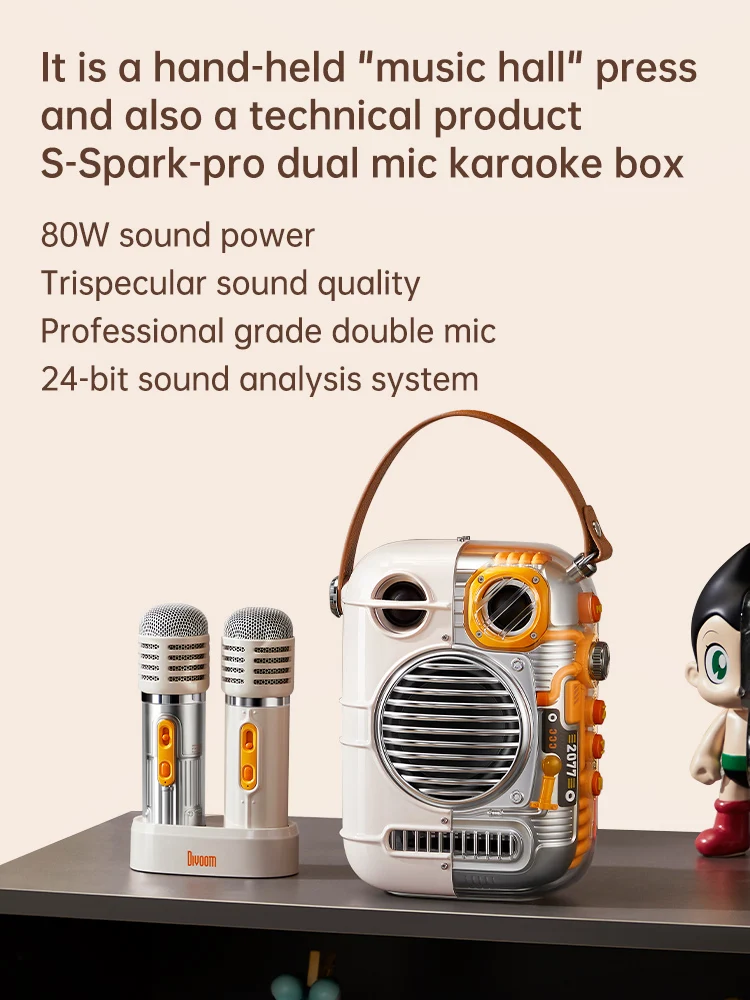Divoom Spark-Pro Portable Bluetooth Karaoke Speaker with Dual Wireless Microphones