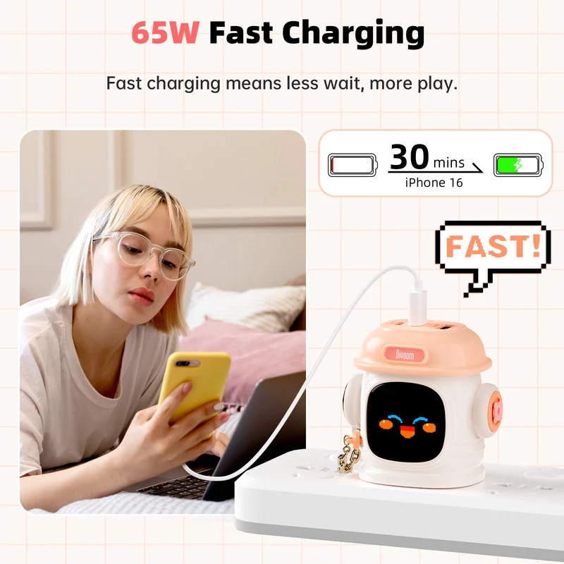 Divoom Dipow-65W Multi-Socket Fast Charger with Pixel Display