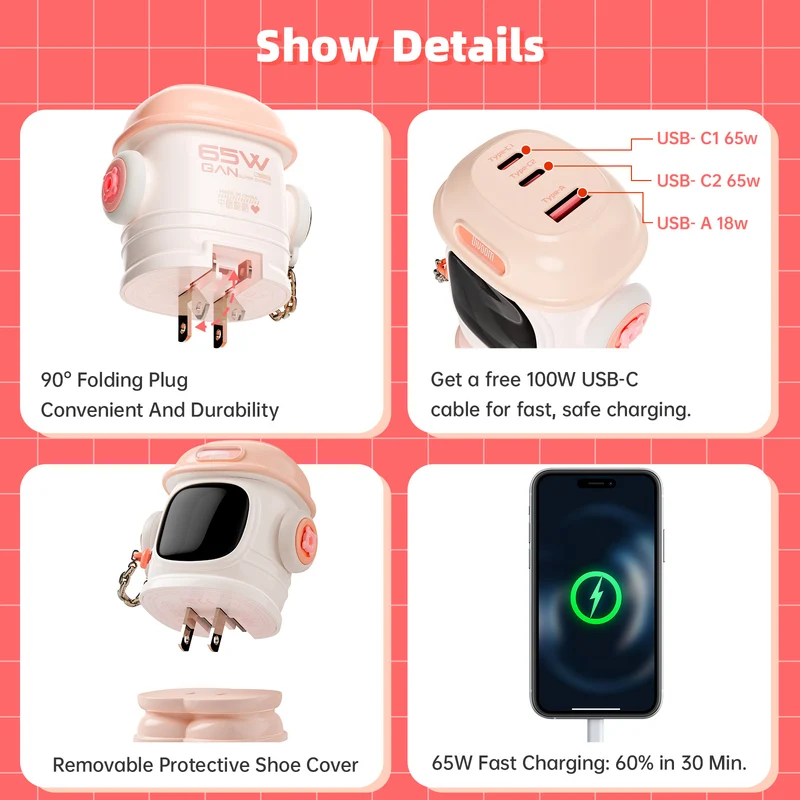 Divoom Dipow-65W Multi-Socket Fast Charger with Pixel Display