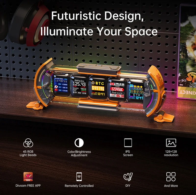 Divoom Times Gate Pixel Art Info Display with 5 Smart LCD Screens