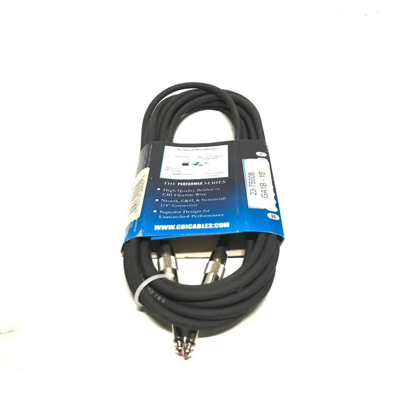 C.B.I Performance Series GA1B Mono 1/4" Jack to 1/4" Jack High Quality Instrument Cable 15FT - NEW