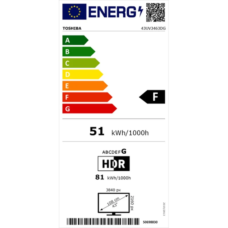 Téléviseur intelligent Toshiba 43UV3463DG 4K Ultra HD 43" D-LED